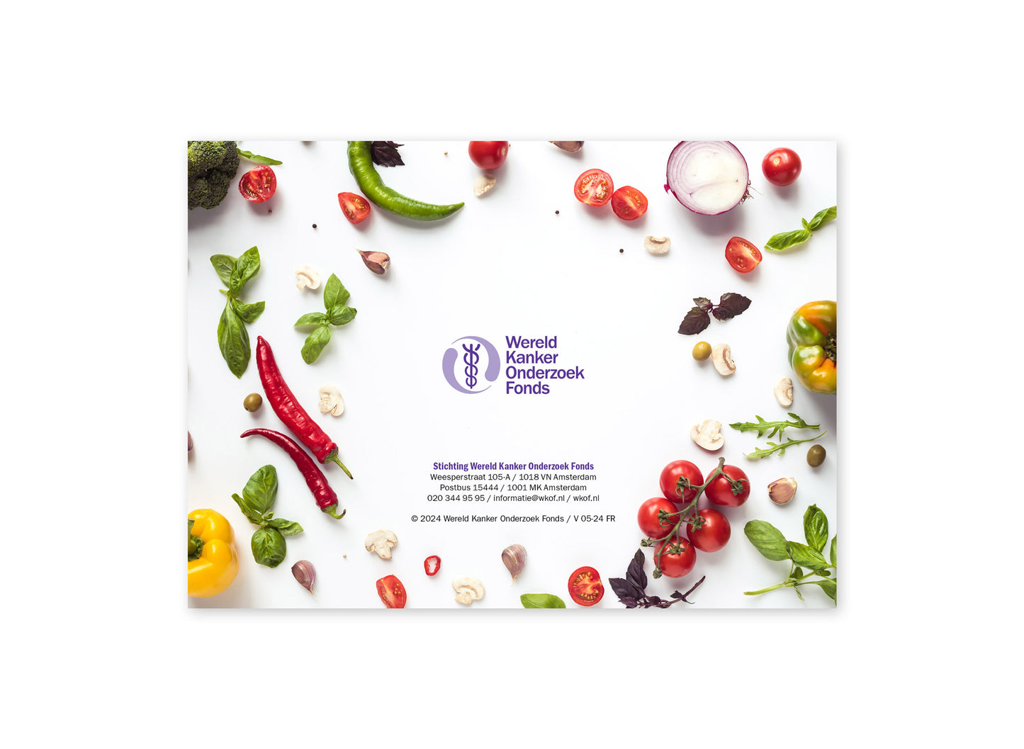 Achterzijde van het receptenmapje van het Wereld Kanker Onderzoek Fonds.