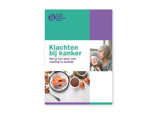 Omslag van de folder 'Klachten bij kanker' van het Wereld Kanker Onderzoek Fonds.