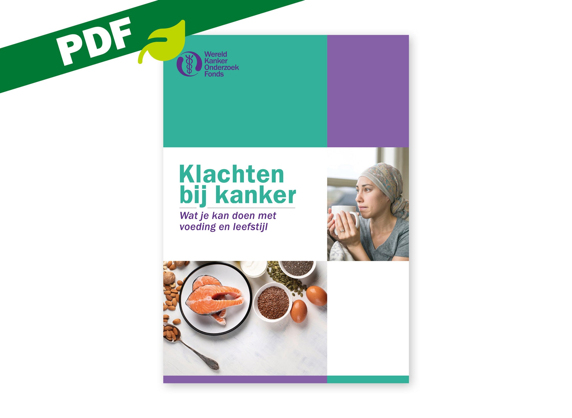 Omslag van de PDF-versie van de folder 'Klachten bij kanker' van het Wereld Kanker Onderzoek Fonds.