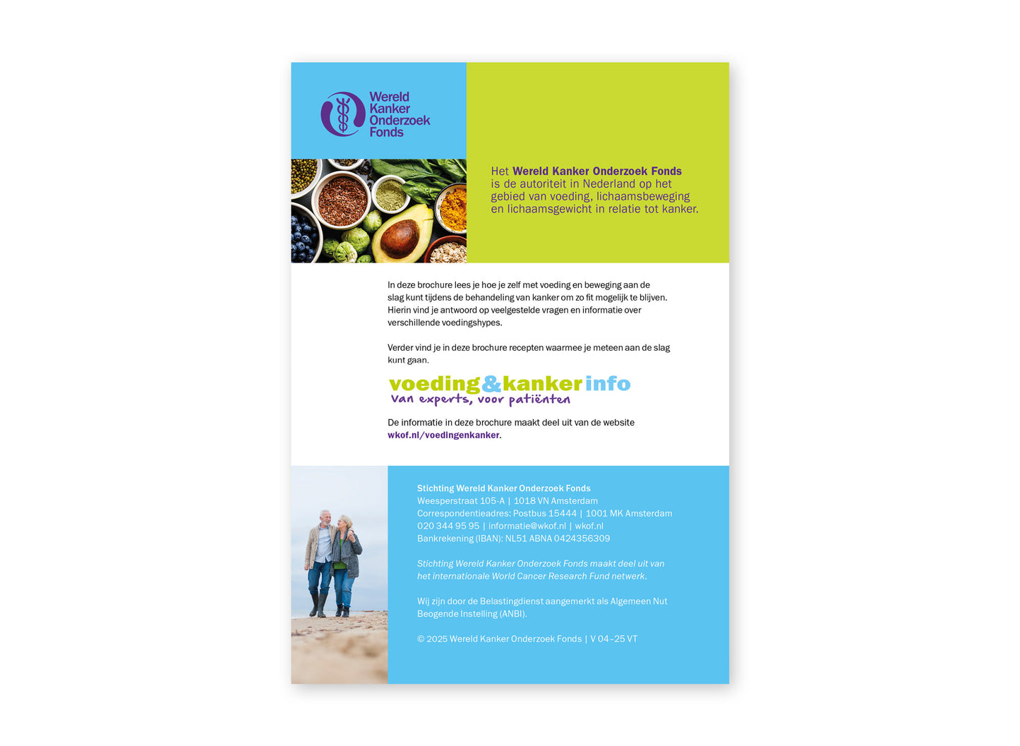 Achterzijde van de brochure 'Voeding bij kanker' van het Wereld Kanker Onderzoek Fonds.