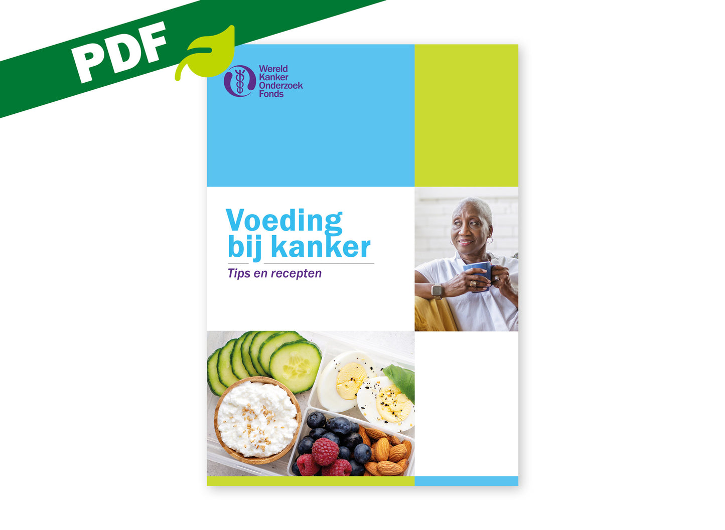 Omslag van de PDF-versie van de brochure 'Voeding bij kanker' van het Wereld Kanker Onderzoek Fonds.
