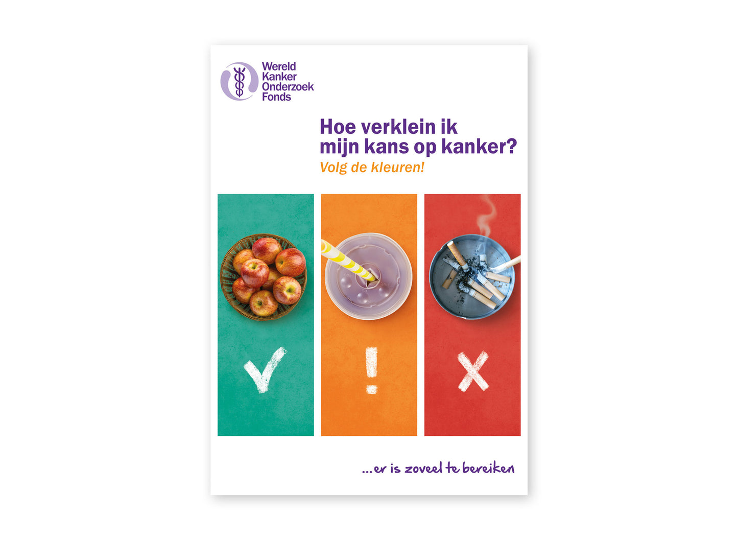 Omslag van de brochure 'Hoe verklein ik mijn kans op kanker? Volg de kleuren!'.