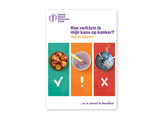 Omslag van de brochure 'Hoe verklein ik mijn kans op kanker? Volg de kleuren!'.