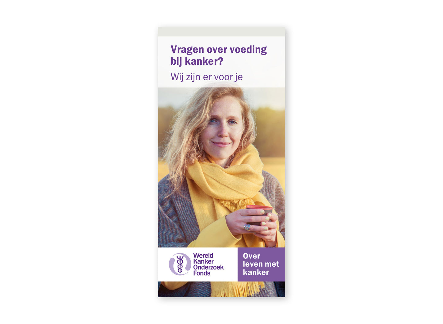 Omslag van de folder 'Over leven met kanker' van het Wereld Kanker Onderzoek Fonds.