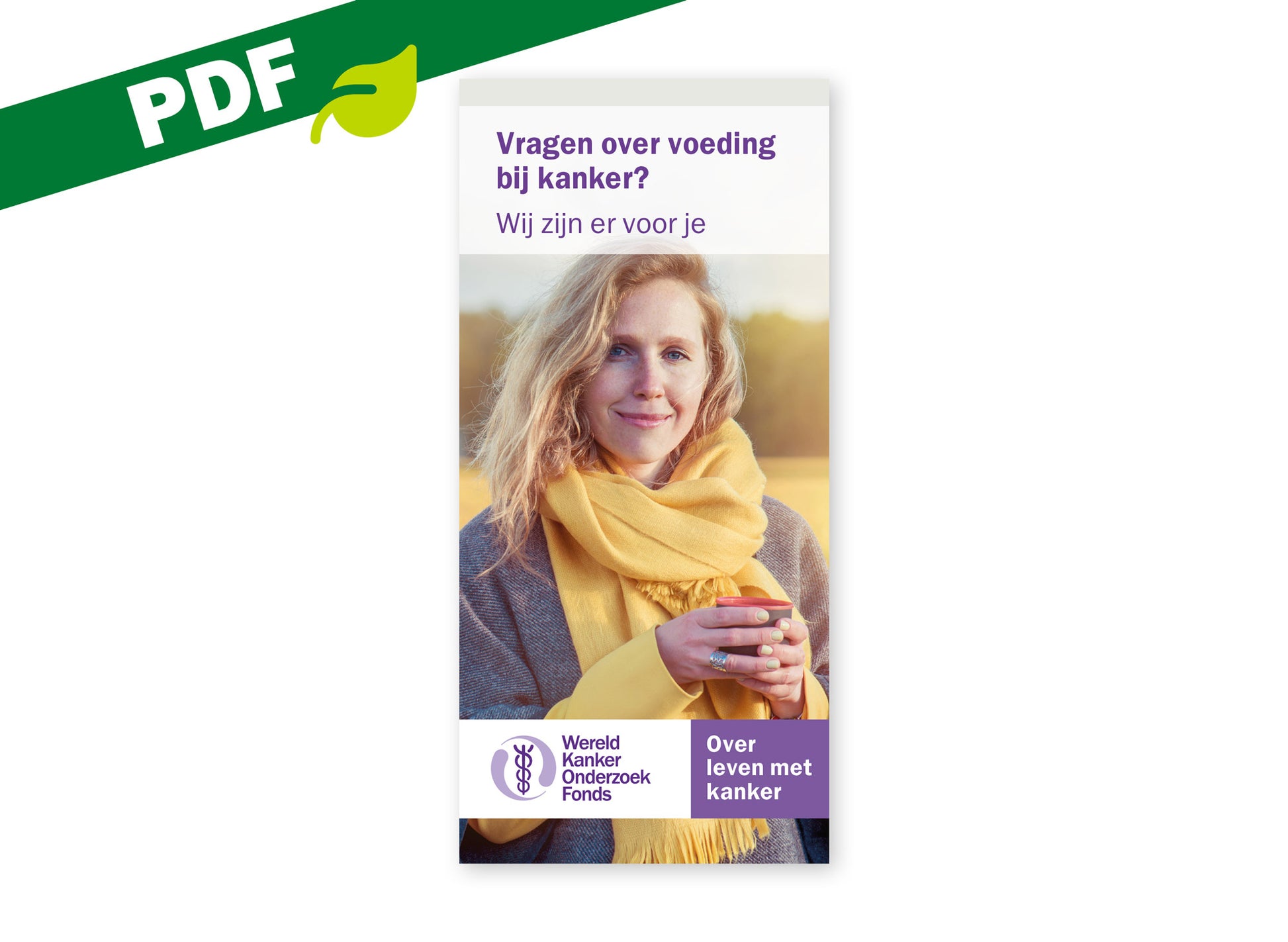 Omslag van de PDF-versie van de folder 'Over leven met kanker' van het Wereld Kanker Onderzoek Fonds.