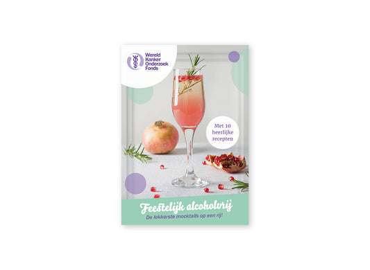 Omslag van het boekje 'Feestelijk alcoholvrij' van het Wereld Kanker Onderzoek Fonds.