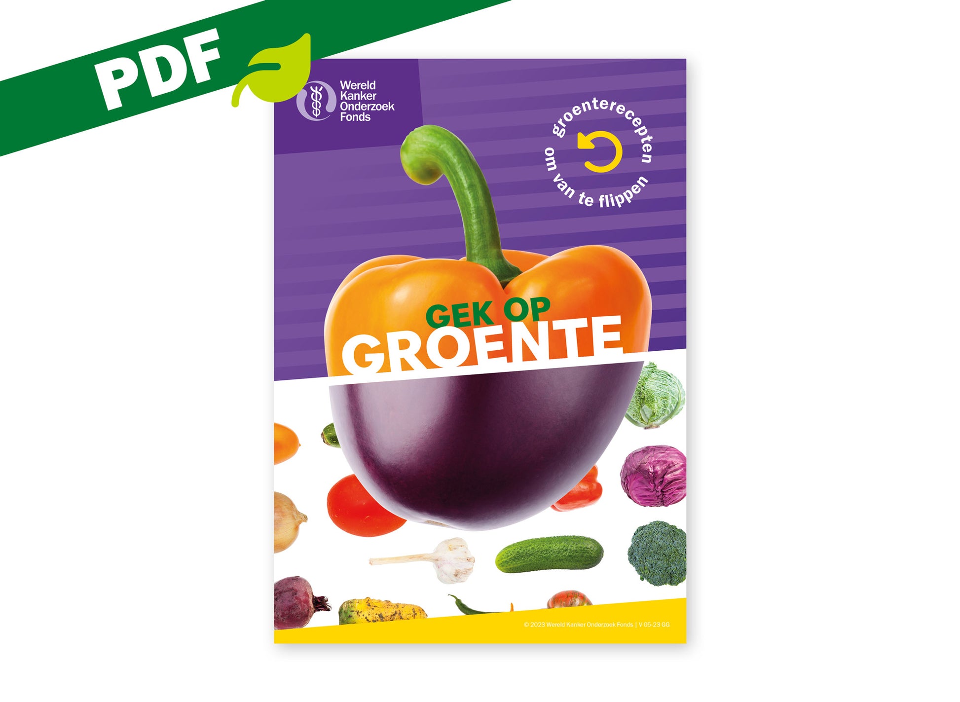 PDF versie van de omslag van het kookboekje 'Gek op groente' van het Wereld Kanker Onderzoek Fonds.