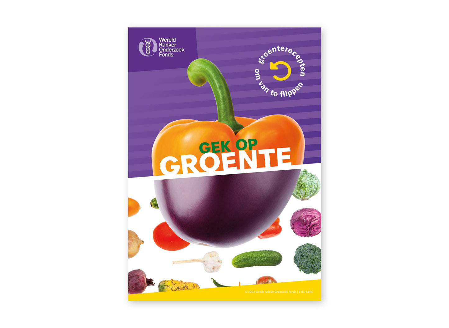 Omslag van het kookboekje 'Gek op groente' van het Wereld Kanker Onderzoek Fonds.