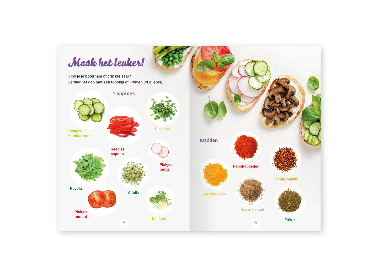 Voorbeeld van het binnenwerk van het kookboekje 'Gezond beleggen' van het Wereld Kanker Onderzoek Fonds.