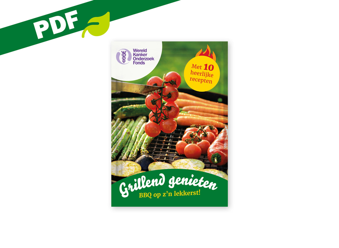 Omslag van de PDF-versie van het kookboekje 'Grillend genieten' van het Wereld Kanker Onderzoek Fonds'.