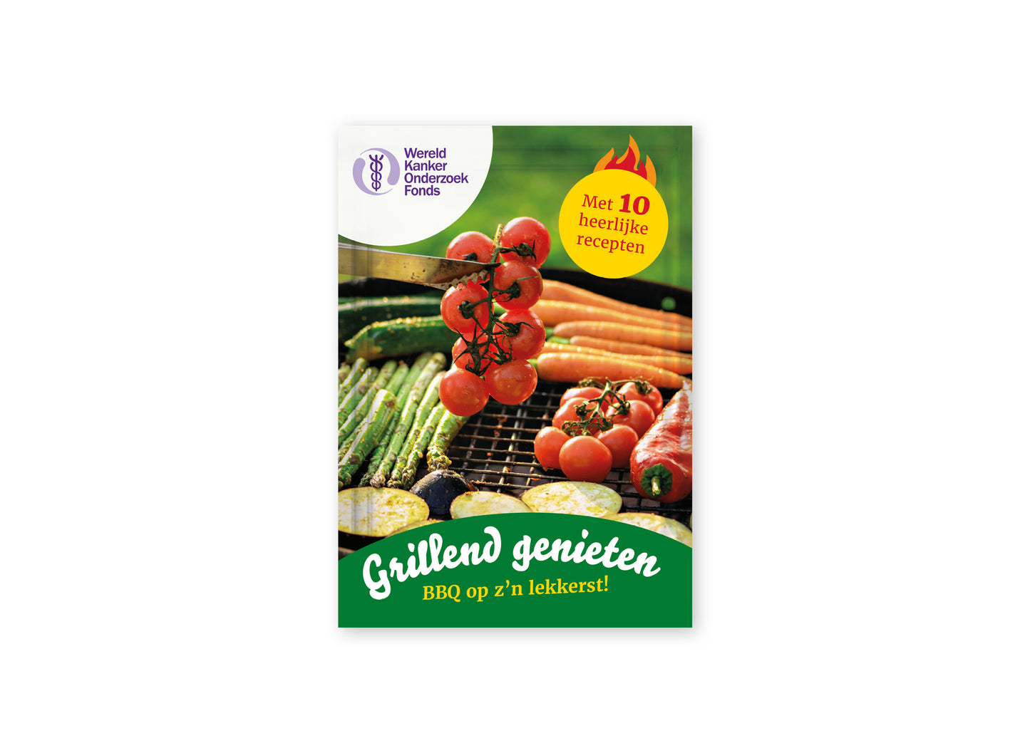 Omslag van het kookboekje 'Grillend genieten' van het Wereld Kanker Onderzoek Fonds'.