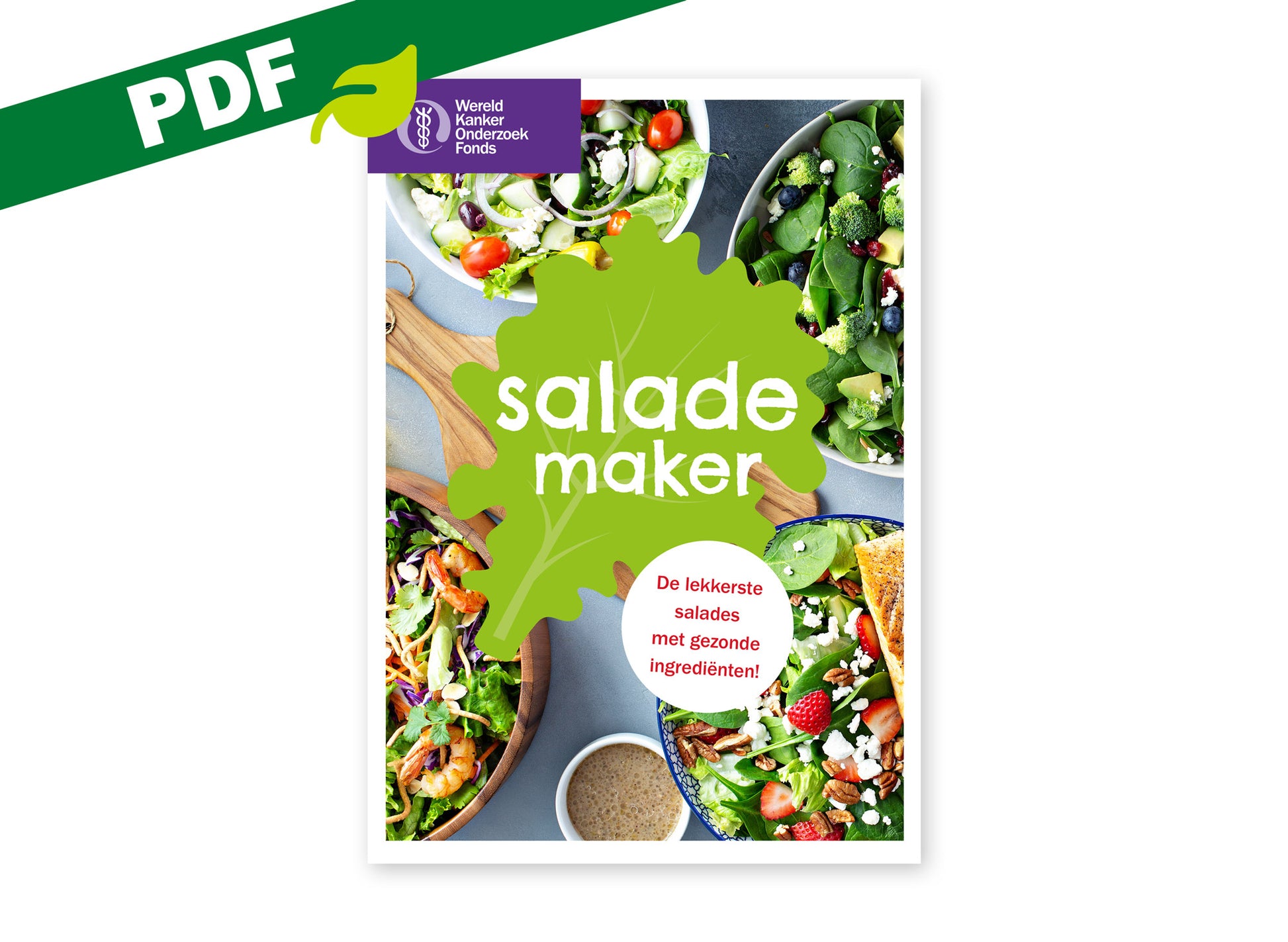Omslag van de PDF-versie van het kookboekje 'Salademaker' van het Wereld Kanker Onderzoek Fonds.